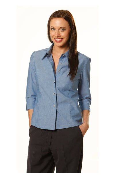 BS04 Ladies Wrinkle Free Chambray 3/4 Sleeve Shirts