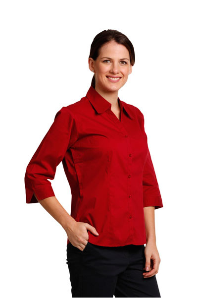 BS07Q Executive Lady 3/4 Sleeve Teflon Shirt With Open Neckline