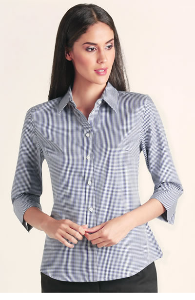 M8320Q Ladies Multi-Tone Check 3/4 Sleeve Shirt