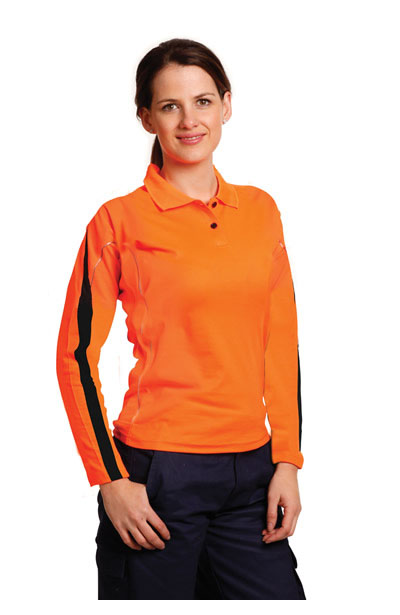 SW34A Ladies TrueDry Hi-Vis Long Sleeve Polo with Reflective Piping