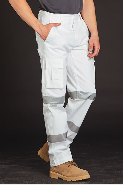 WP18HV Mens White Safety pants with Biomotion Tape