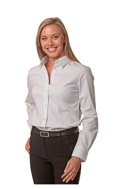 M8200L Women's Ticking Stripe Long Sleeve Shirt